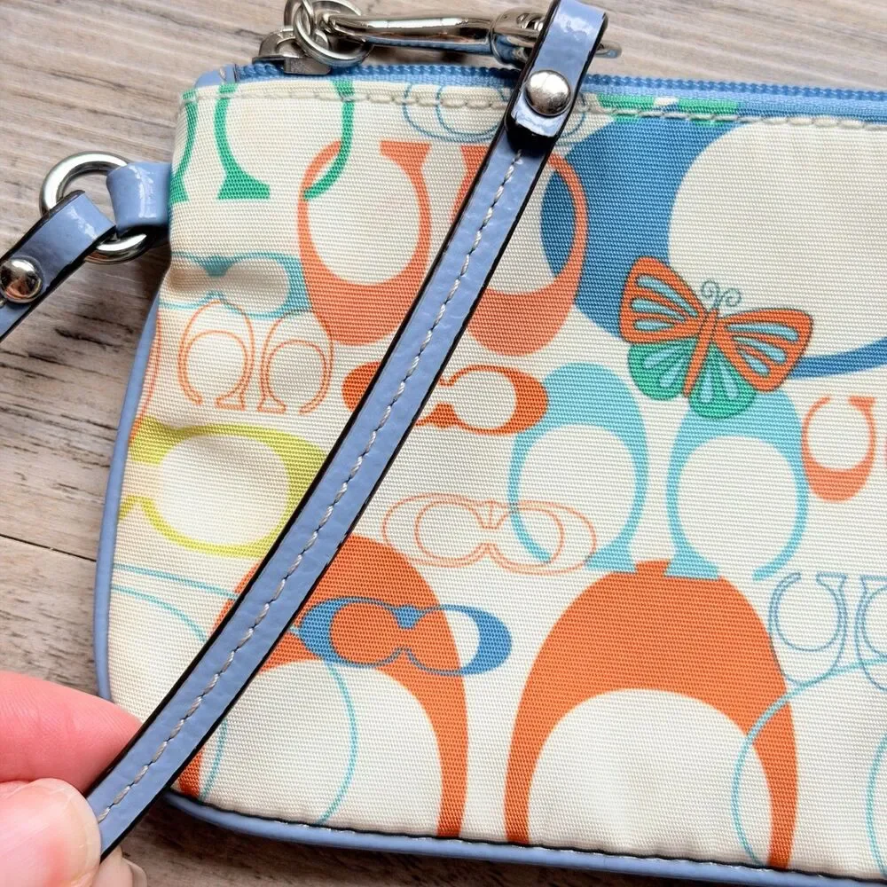 Vintage Coach Optic Butterfly Signature Wristlet Blue Multicolor Y2K Monogram